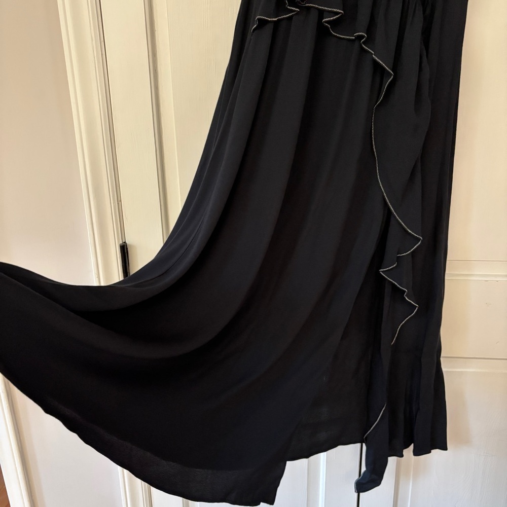 Ulla Johnson Leah Dress Noir Black Midi Puff Sleeve Contrast Trim Size 10 Tie‎ - Picture 9 of 16